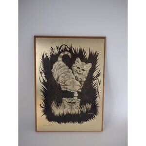 Vintage Soroka Gold Tabby Kitty Cats Litho Wall Hanging Art by James Pioch